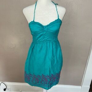 Aeropostale y2k Teal and embroidered halter Purple  Midi Dress